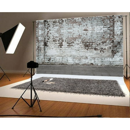7x5FT Polyester Backdrop Photography Background Shabby Brick Wall Retro Floor Rustic Texture Grunge Background Photo Backdrop Shooting Video TV Production Background Studio Props 